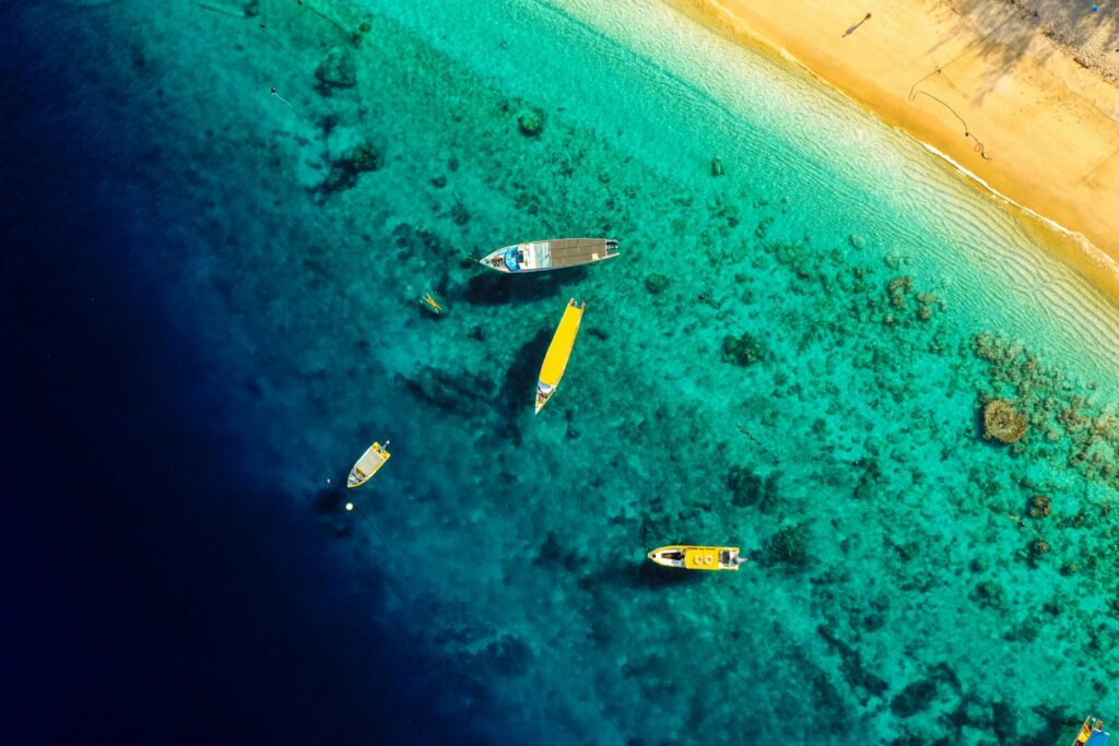 aerial view of boats on sea during daytime