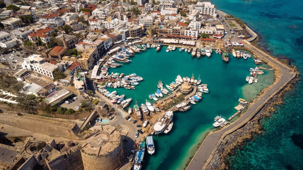 a group of boats in a harbor